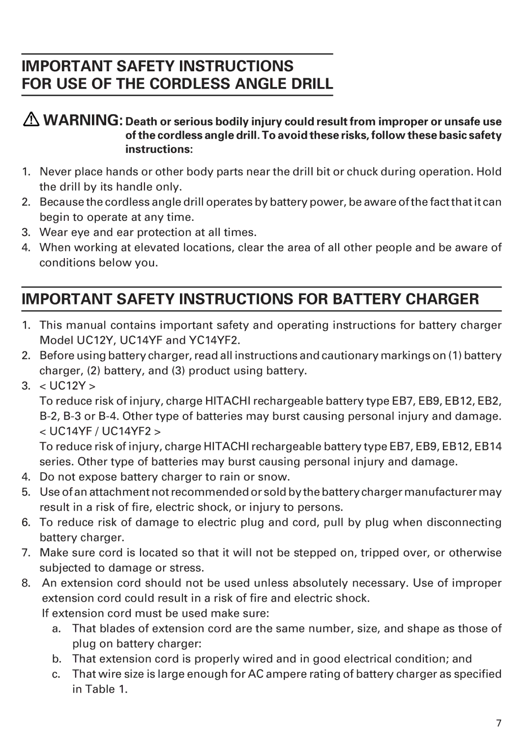 Honeywell DN 10DY instruction manual Important Safety Instructions for Battery Charger 