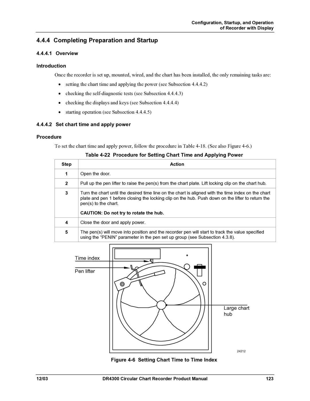 Honeywell DR4300 manual Completing Preparation and Startup, Overview Introduction, Set chart time and apply power Procedure 