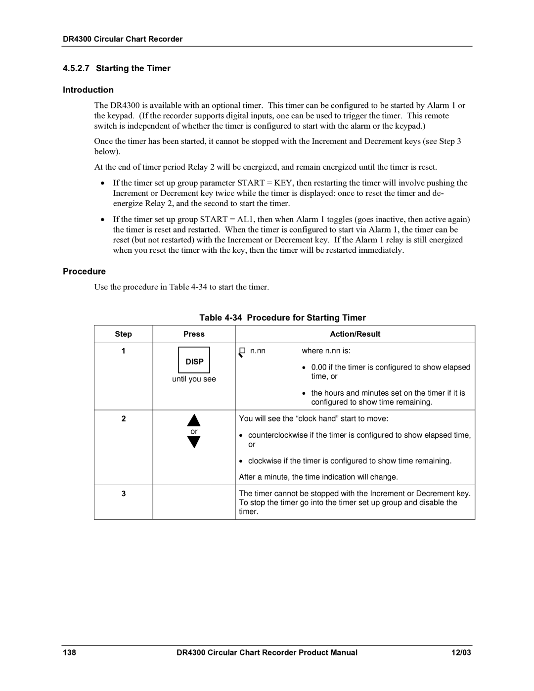 Honeywell DR4300 manual Starting the Timer Introduction, Procedure for Starting Timer 