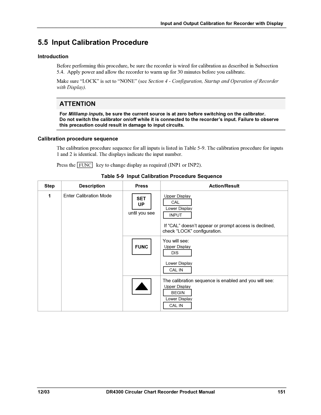 Honeywell DR4300 manual Calibration procedure sequence, Input Calibration Procedure Sequence 