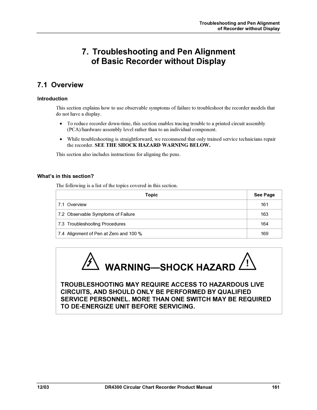 Honeywell manual Topic, DR4300 Circular Chart Recorder Product Manual 161 