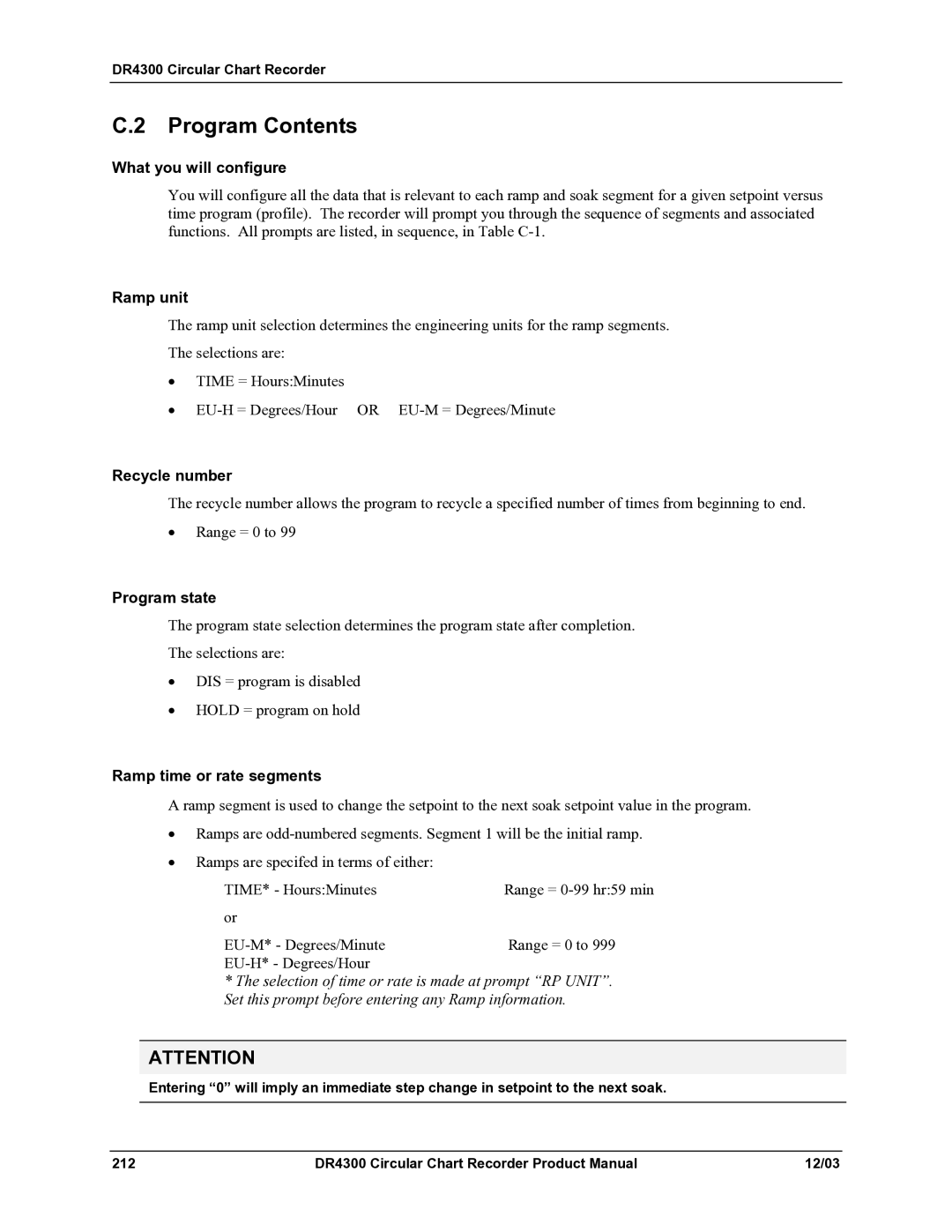 Honeywell DR4300 manual Program Contents 