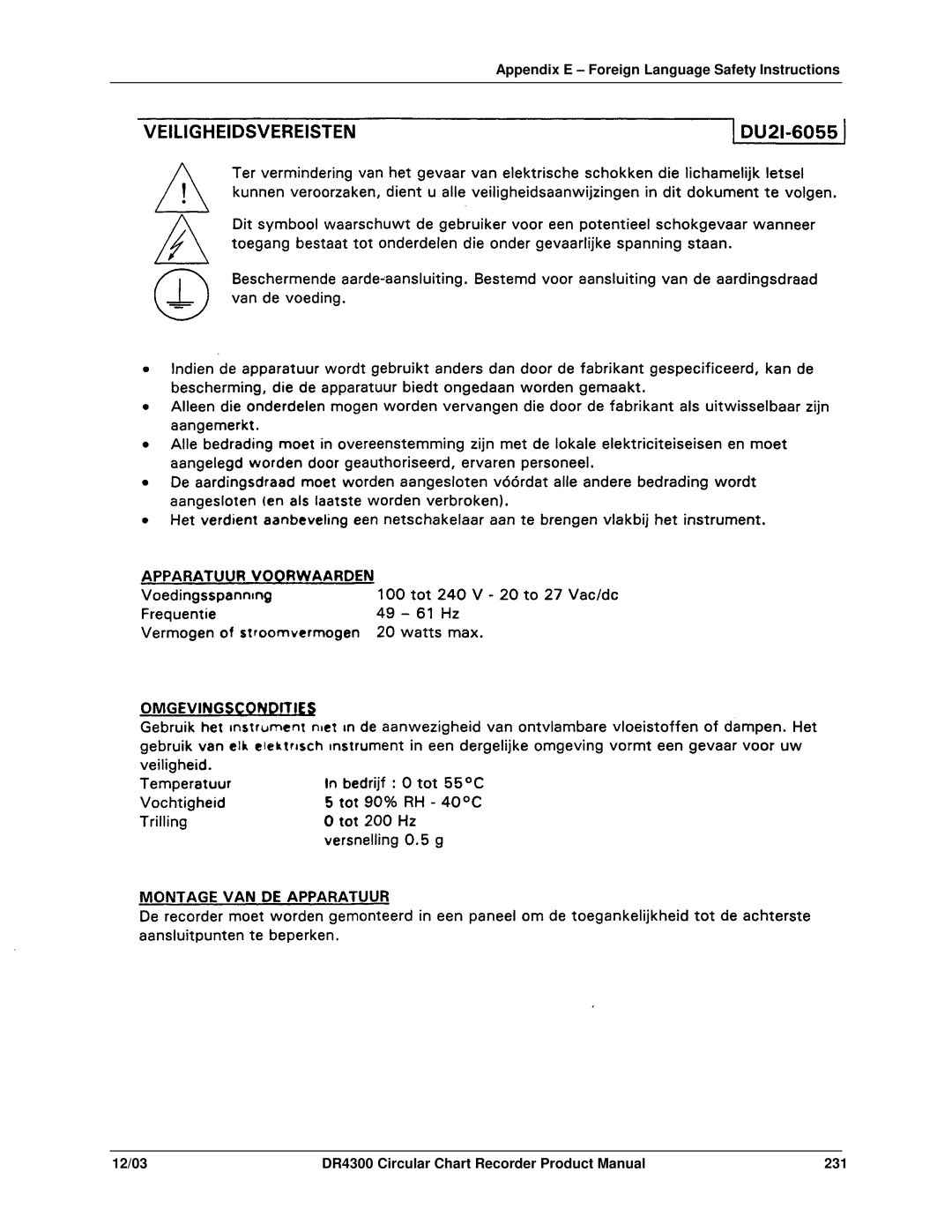 Honeywell manual DR4300 Circular Chart Recorder Product Manual 231 