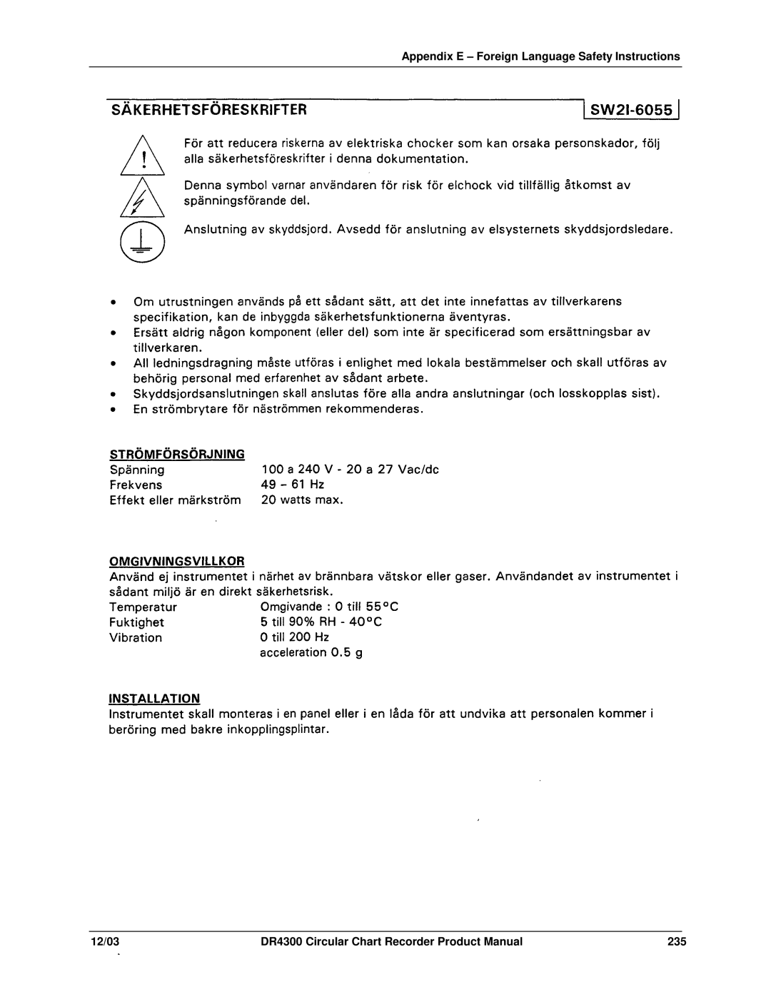 Honeywell manual DR4300 Circular Chart Recorder Product Manual 235 