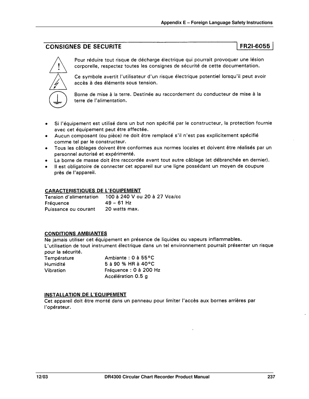 Honeywell manual DR4300 Circular Chart Recorder Product Manual 237 