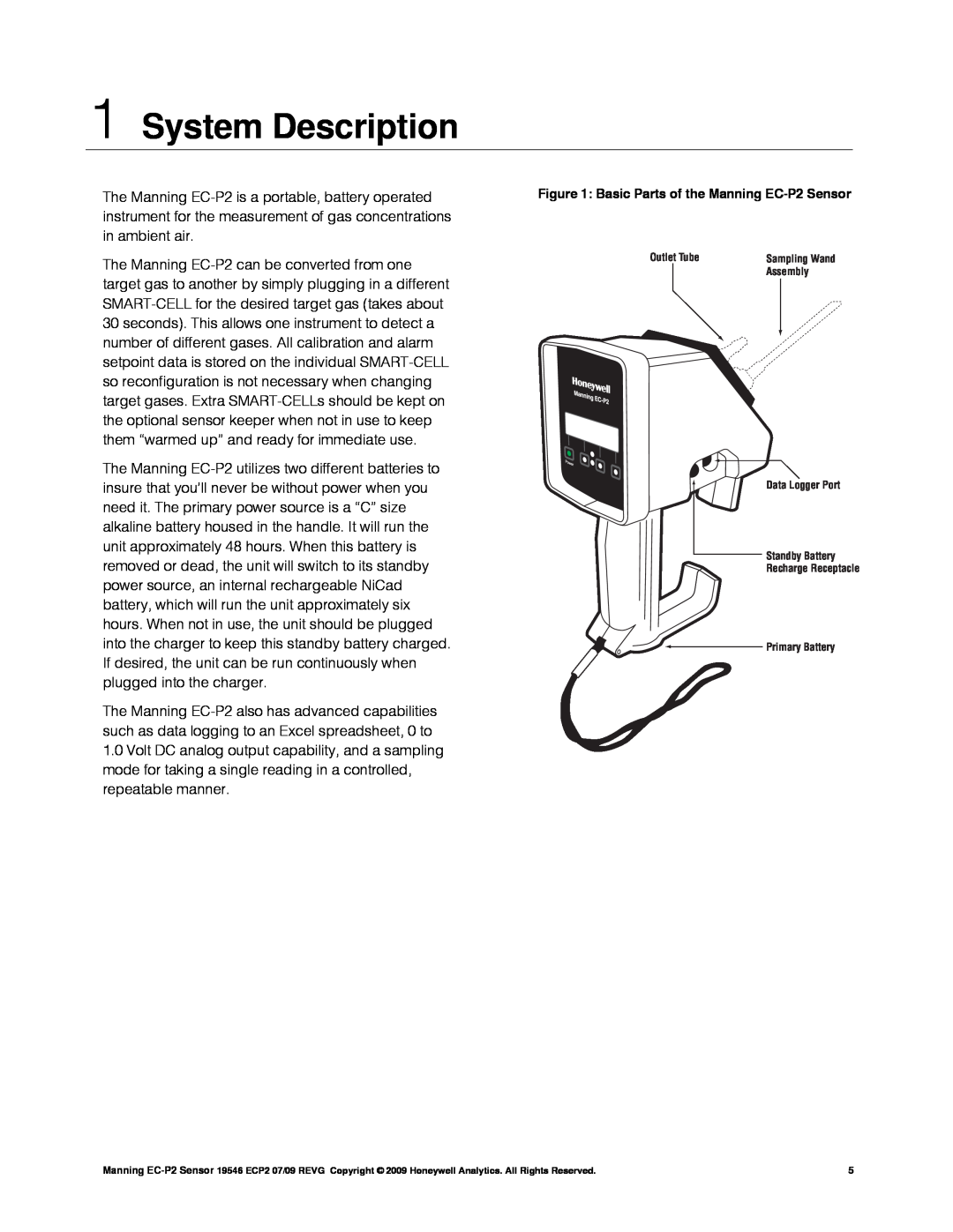 Honeywell installation manual System Description, Basic Parts of the Manning EC-P2Sensor 
