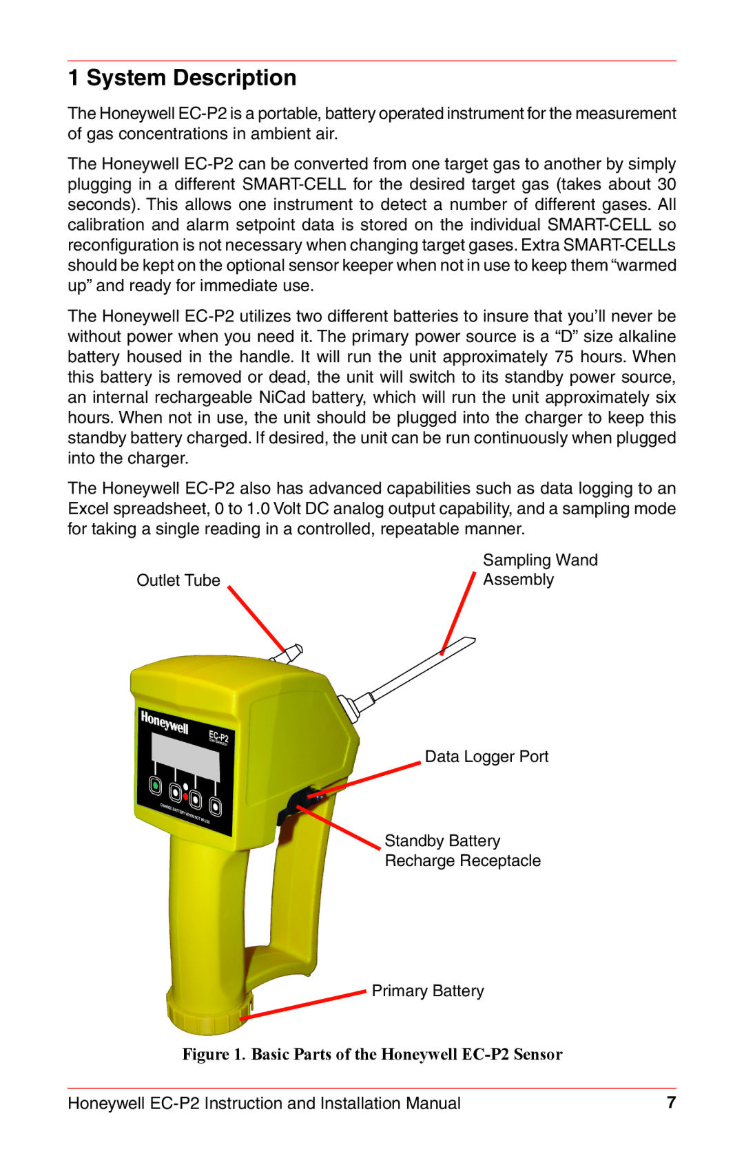 Honeywell instruction manual System Description, Basic Parts of the Honeywell EC-P2 Sensor 