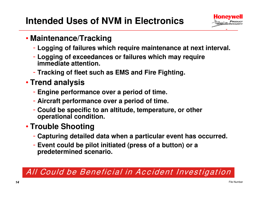 Honeywell EGPWS manual Intended Uses of NVM in Electronics, Maintenance/Tracking, Trend analysis, Trouble Shooting 