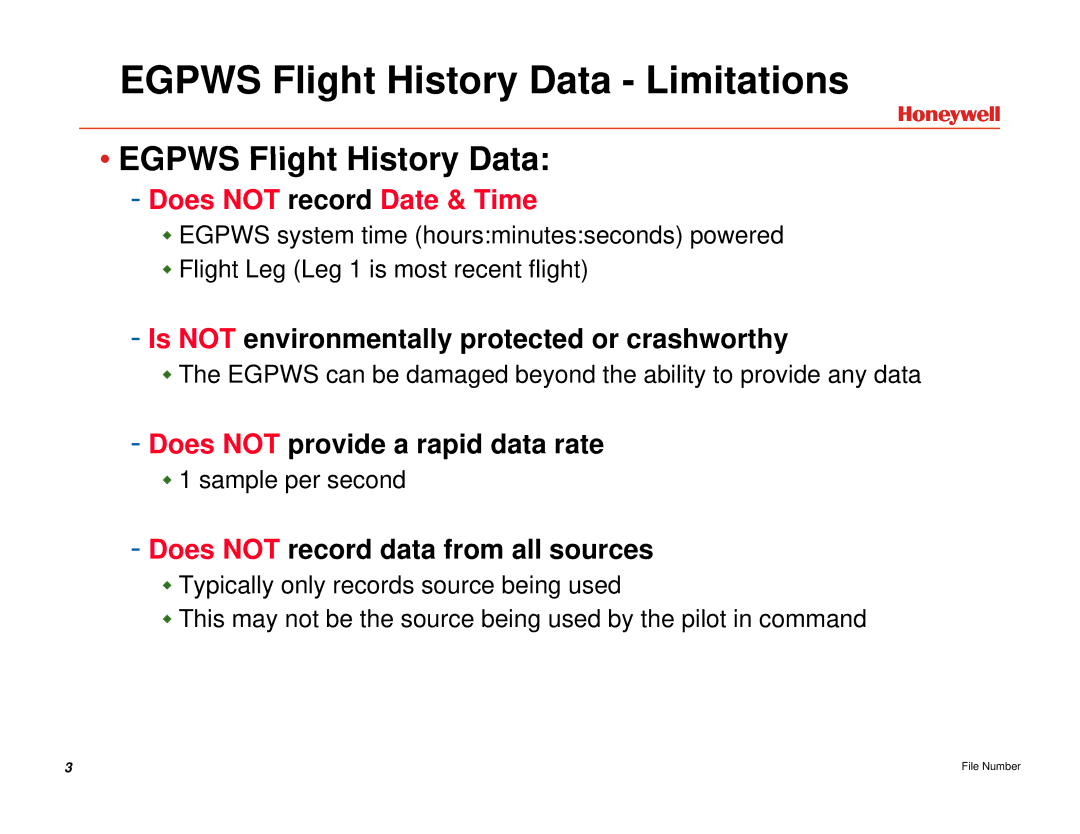 Honeywell EGPWS manual Egpws Flight History Data Limitations 