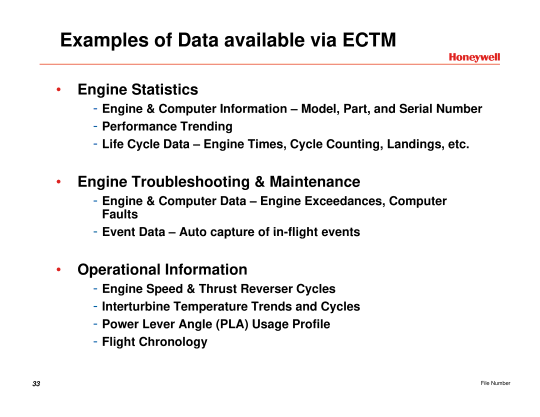 Honeywell EGPWS manual Examples of Data available via Ectm, Engine Statistics 