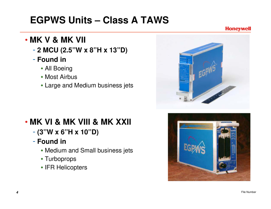 Honeywell EGPWS manual Egpws Units Class a Taws, MK VI & MK Viii & MK 