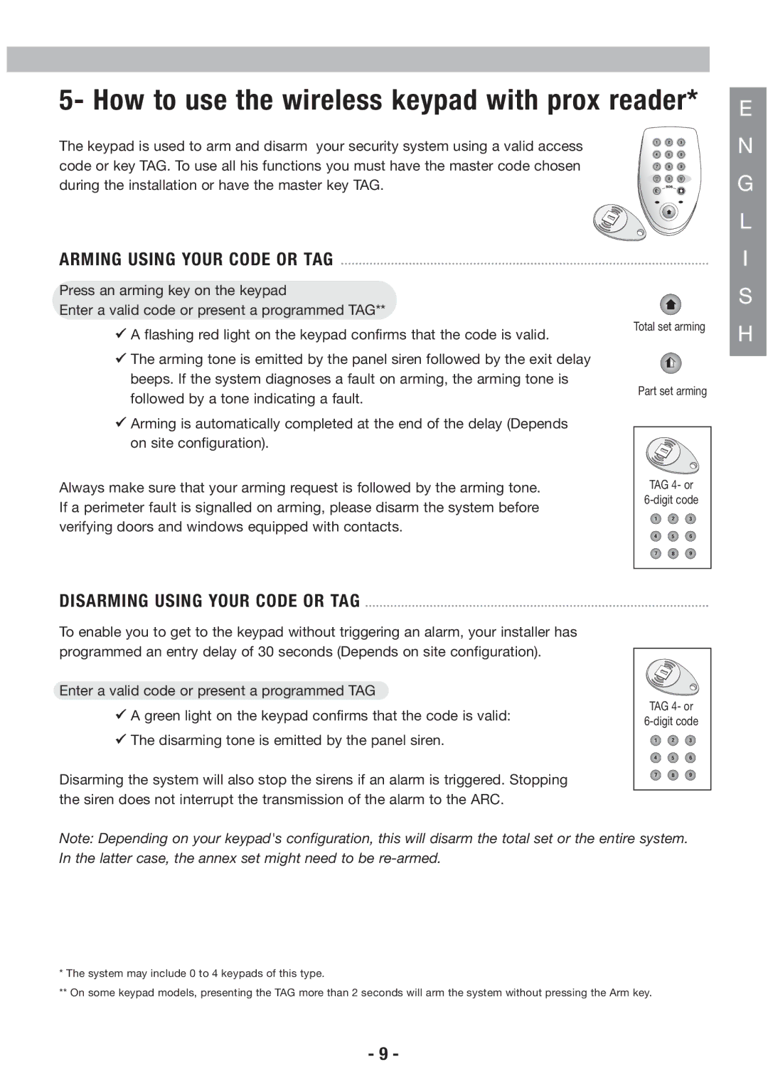 Honeywell EKZ008200B user manual How to use the wireless keypad with prox reader, Arming Using Your Code or TAG 