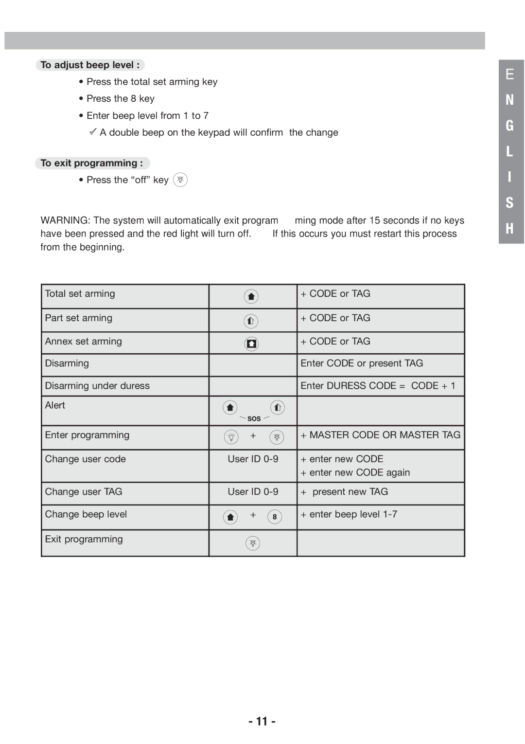 Honeywell EKZ008200B user manual To adjust beep level, To exit programming 