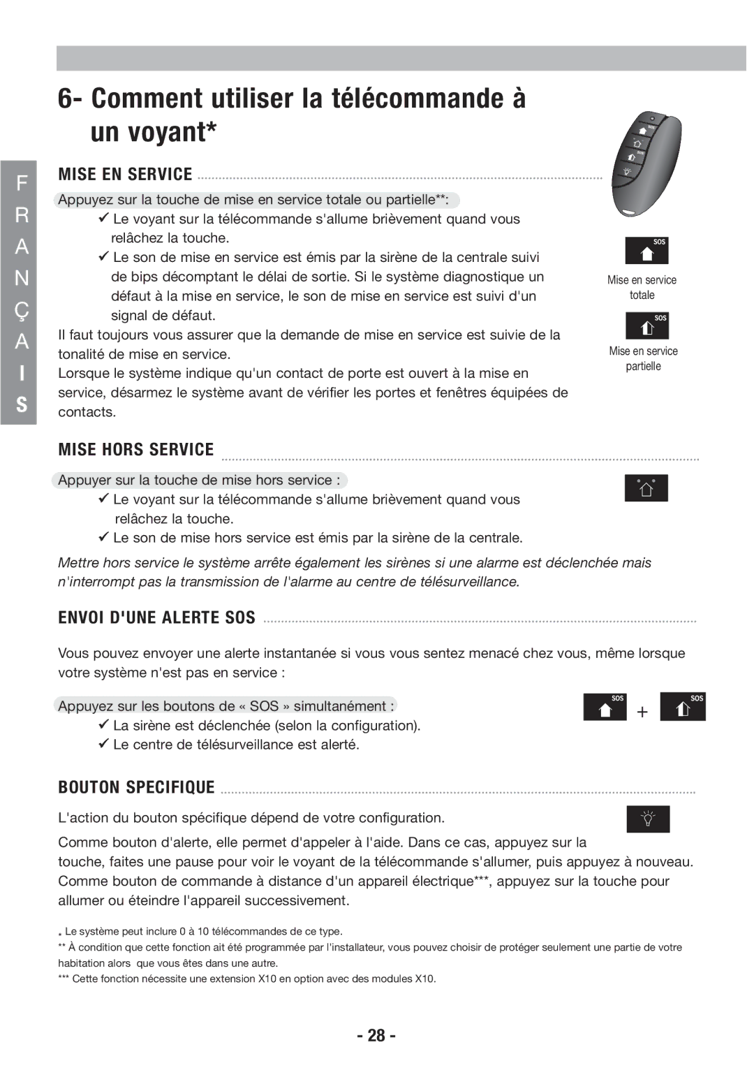 Honeywell EKZ008200B user manual Comment utiliser la télécommande à un voyant, Mise Hors Service, Bouton Specifique 