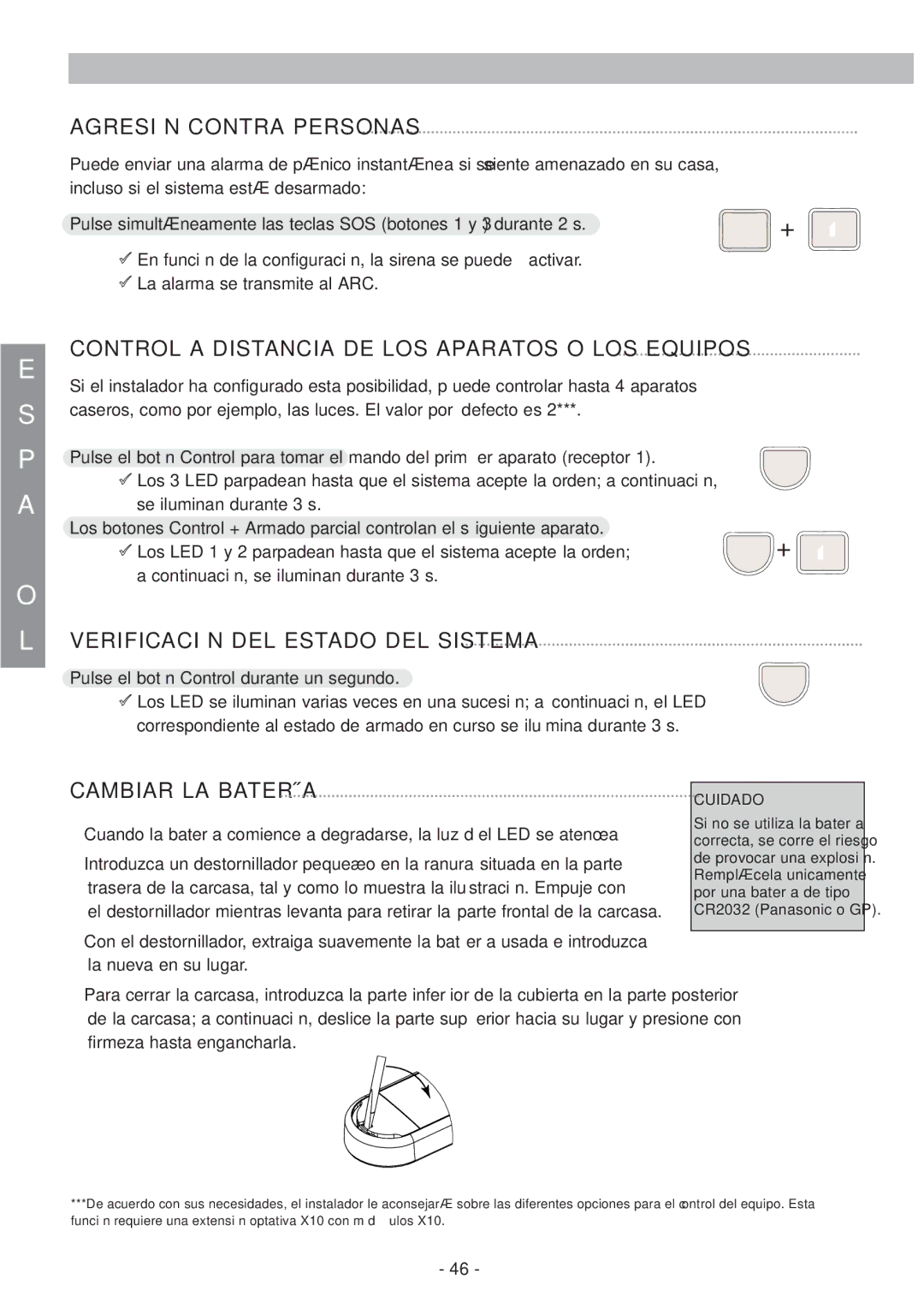 Honeywell EKZ008200B Agresión Contra Personas, Control a Distancia DE LOS Aparatos O LOS Equipos, Cambiar LA Batería 