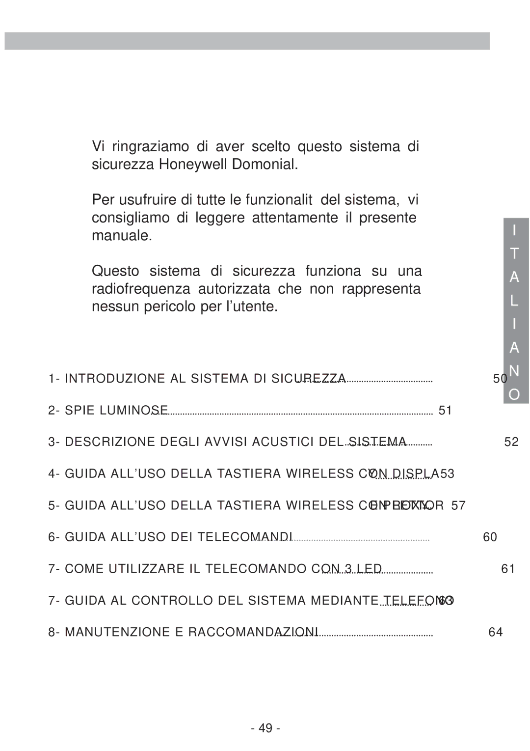 Honeywell EKZ008200B user manual Guida Alluso Della Tastiera Wireless CON Lettore Proxy 