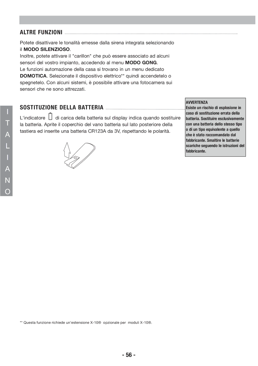 Honeywell EKZ008200B user manual Altre Funzioni, Sostituzione Della Batteria 