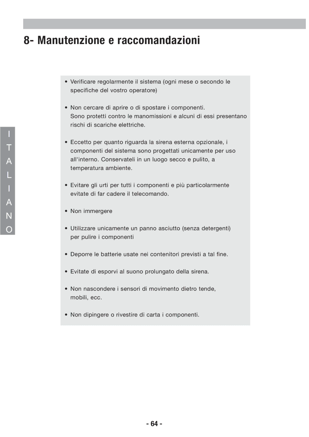 Honeywell EKZ008200B user manual Manutenzione e raccomandazioni 