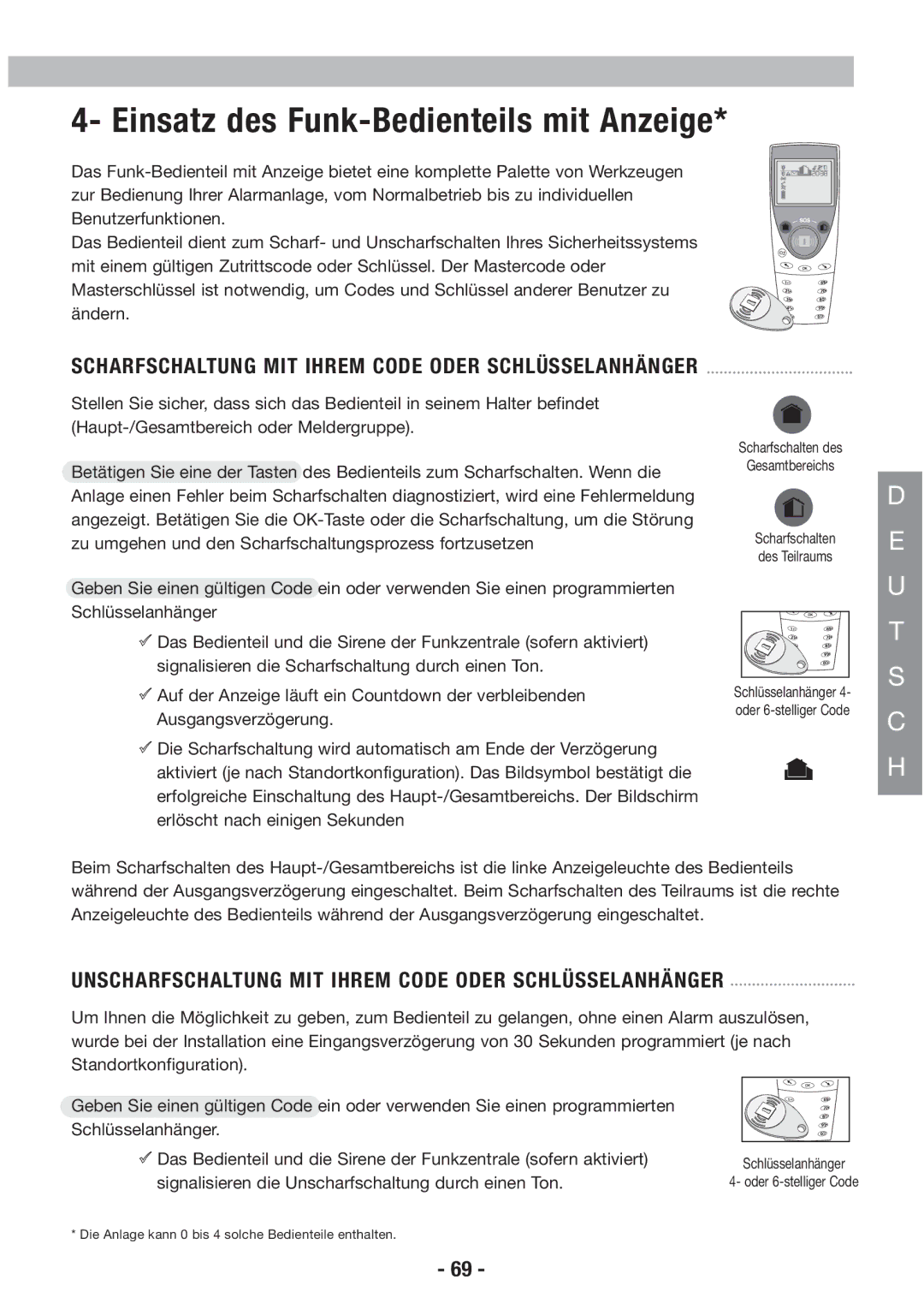 Honeywell EKZ008200B Einsatz des Funk-Bedienteils mit Anzeige, Scharfschaltung MIT Ihrem Code Oder Schlüsselanhänger 