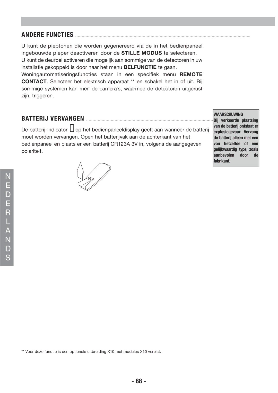 Honeywell EKZ008200B user manual Andere Functies, Batterij Vervangen 