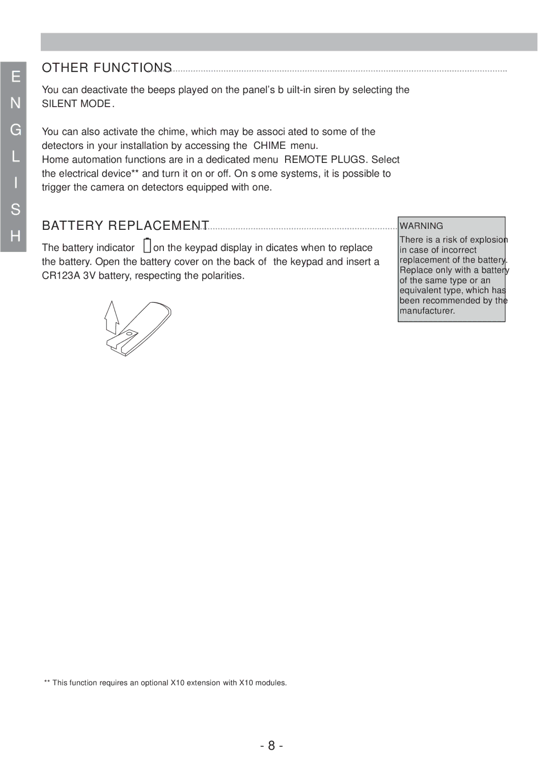 Honeywell EKZ008200B user manual Other Functions, Battery Replacement 