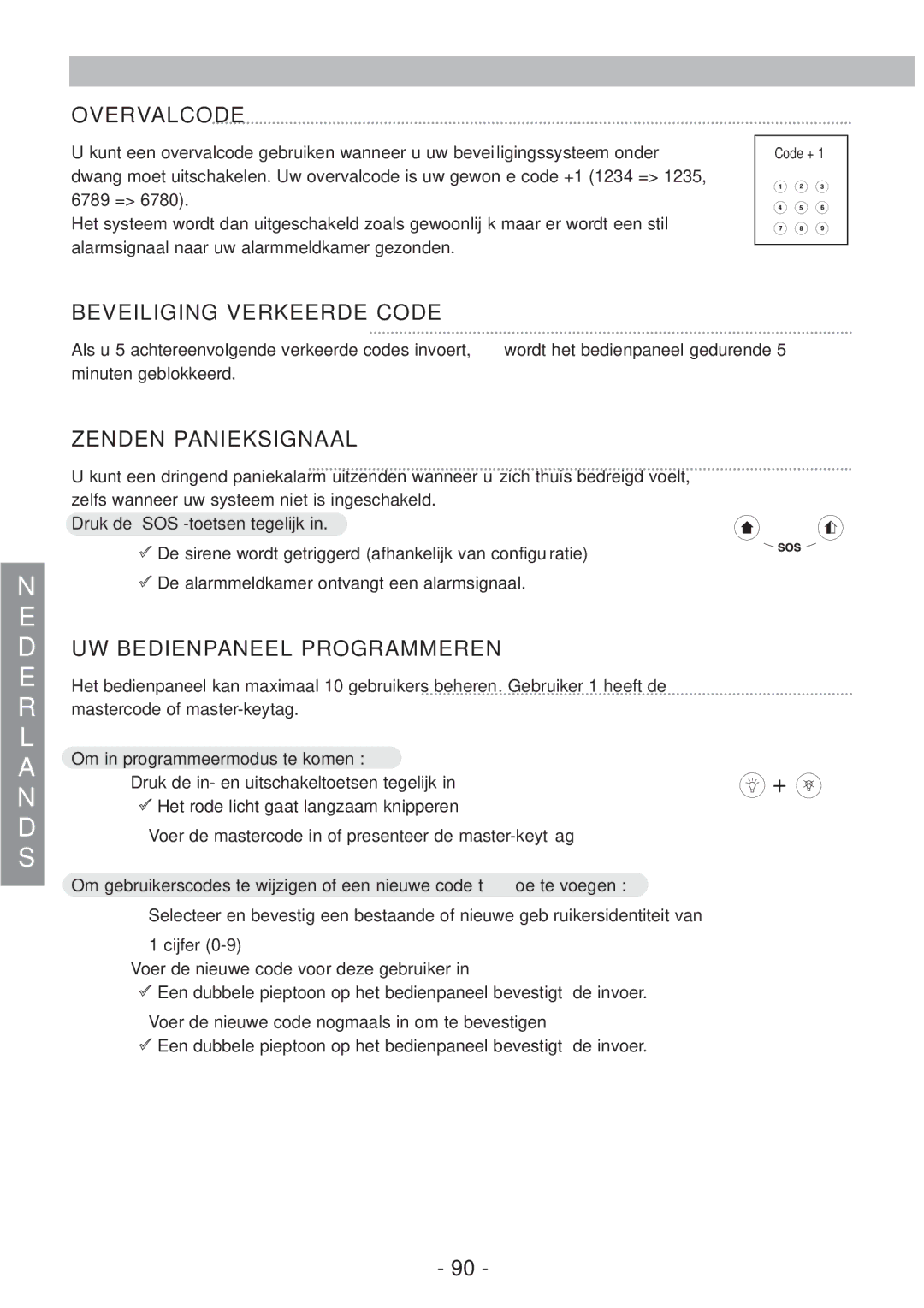 Honeywell EKZ008200B user manual UW Bedienpaneel Programmeren, Om in programmeermodus te komen 