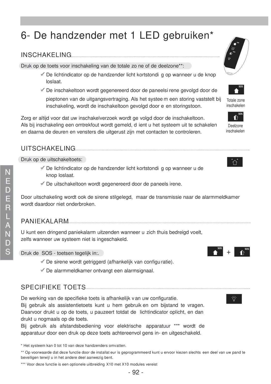 Honeywell EKZ008200B user manual De handzender met 1 LED gebruiken, Uitschakeling, Specifieke Toets 