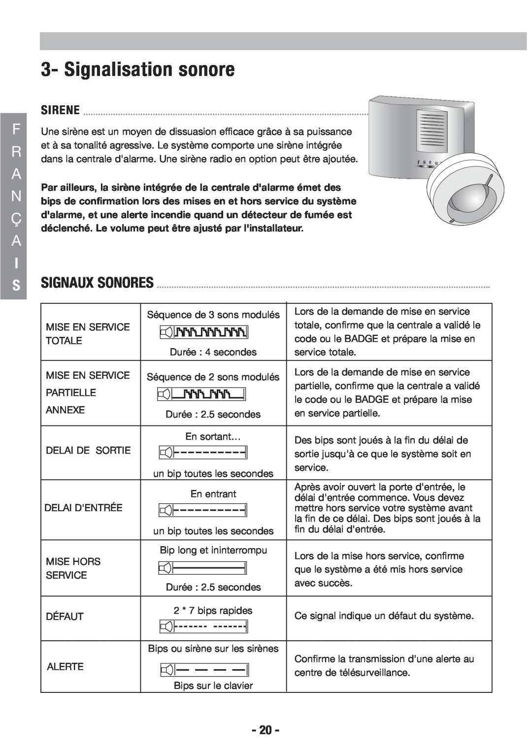 Honeywell EKZ008200B user manual Signalisation sonore, Ssignaux Sonores, Sirene 
