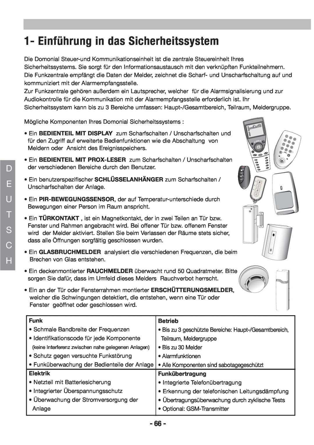 Honeywell EKZ008200B user manual Einführung in das Sicherheitssystem, Betrieb, Elektrik, Funkübertragung 