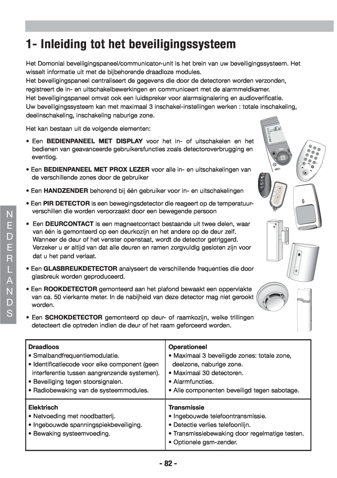 Honeywell EKZ008200B user manual Inleiding tot het beveiligingssysteem, Draadloos, Operationeel, Elektrisch, Transmissie 