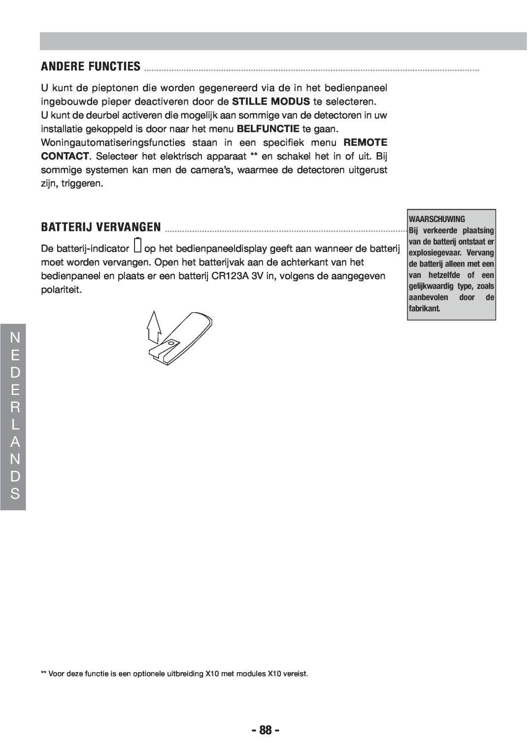 Honeywell EKZ008200B user manual N E D E R L A N D S, Andere Functies, Batterij Vervangen, Waarschuwing 