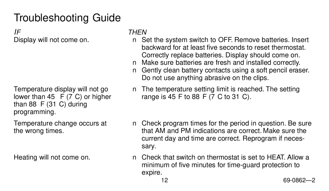 Honeywell Electronic Programmable Thermostat owner manual Troubleshooting Guide, If… 