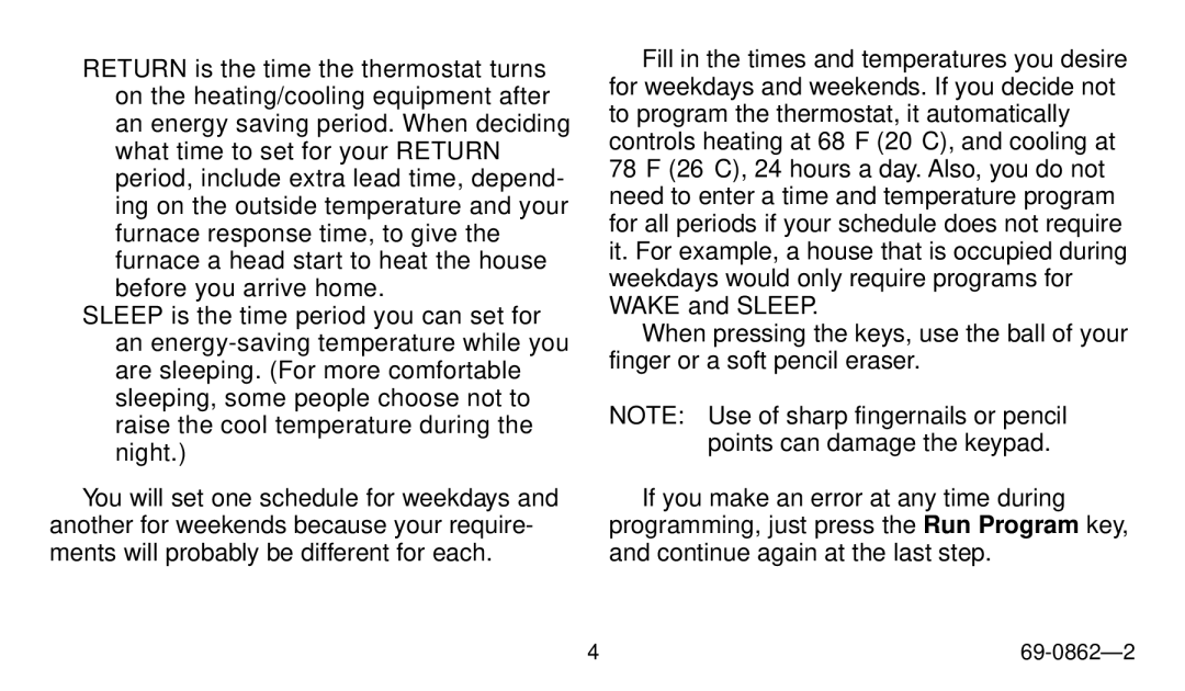 Honeywell Electronic Programmable Thermostat owner manual 69-0862-2 