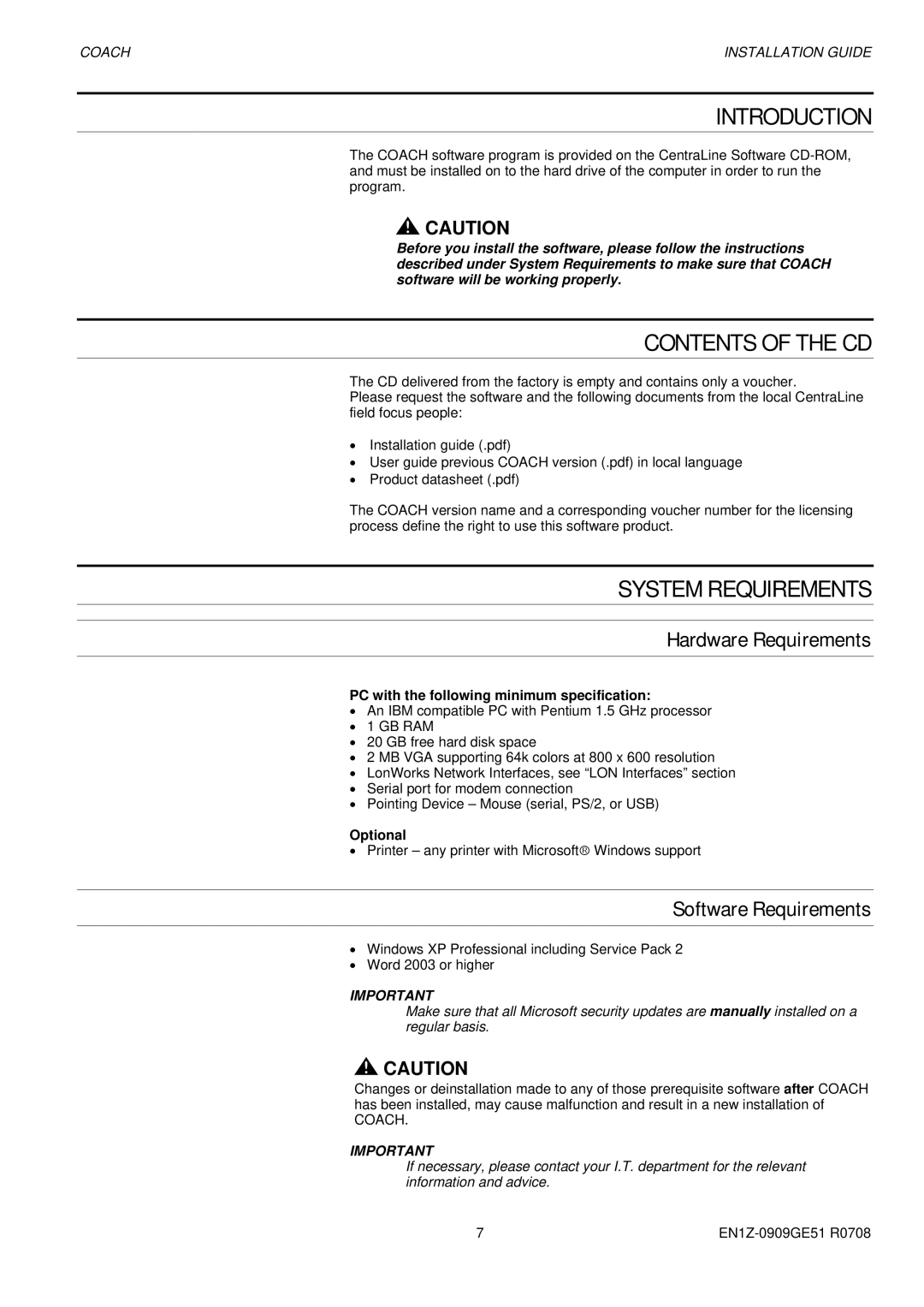 Honeywell EN1Z0909GE51 R0708 manual Introduction, Contents of the CD, System Requirements 