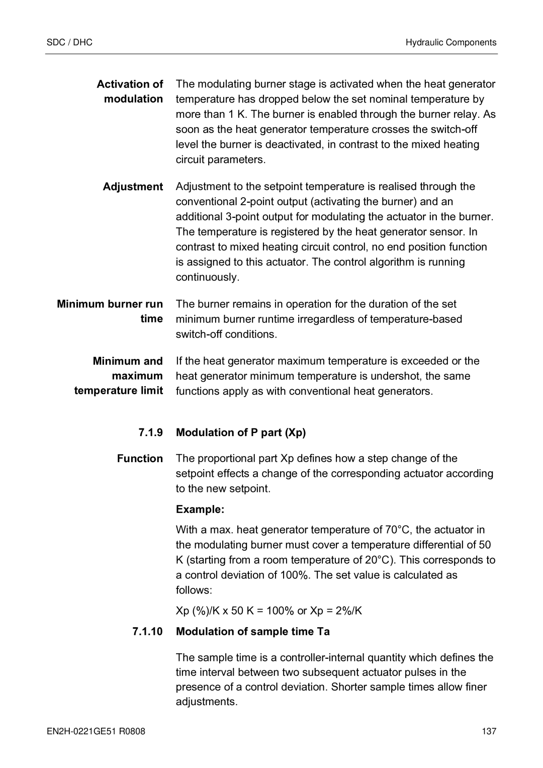 Honeywell EN2H-0221GE51 R0808 service manual Modulation of P part Xp, Modulation of sample time Ta 