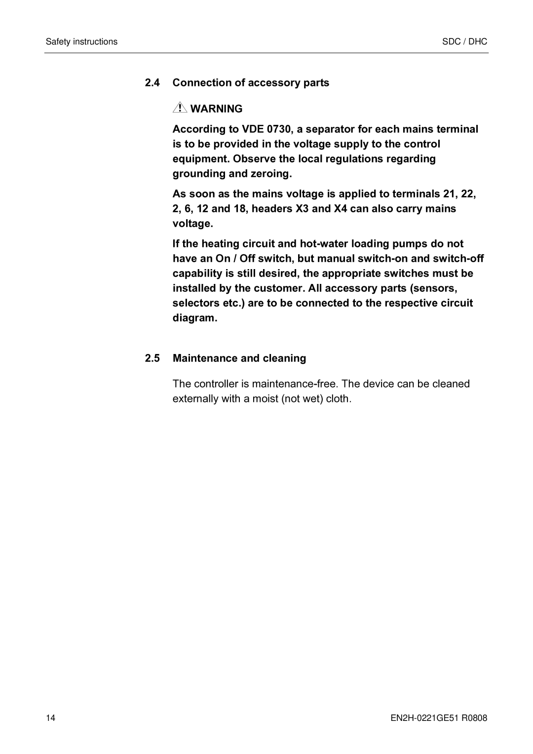 Honeywell EN2H-0221GE51 R0808 service manual Sdc / Dhc 