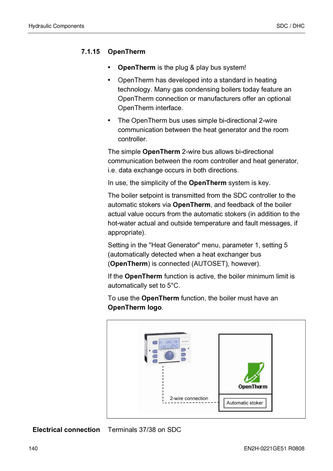 Honeywell EN2H-0221GE51 R0808 service manual OpenTherm logo Electrical connection 