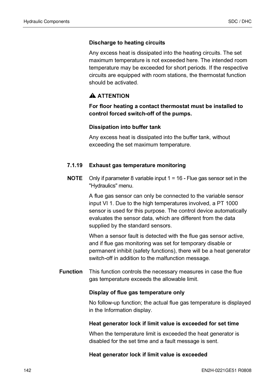 Honeywell EN2H-0221GE51 R0808 service manual Discharge to heating circuits, Exhaust gas temperature monitoring 