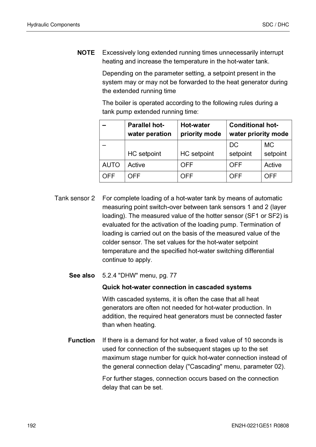 Honeywell EN2H-0221GE51 R0808 service manual Auto, Quick hot-water connection in cascaded systems 