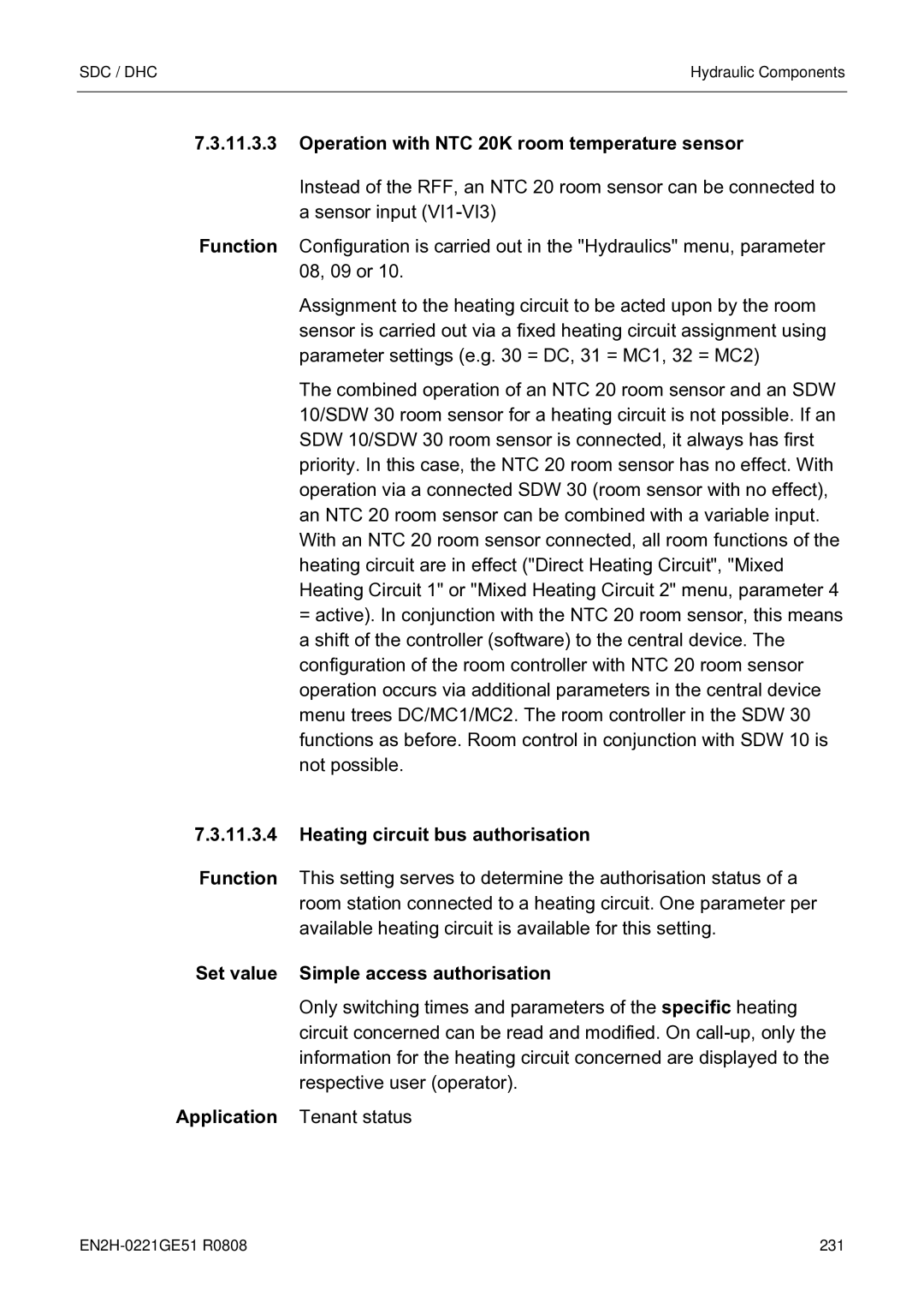 Honeywell EN2H-0221GE51 R0808 service manual Operation with NTC 20K room temperature sensor 