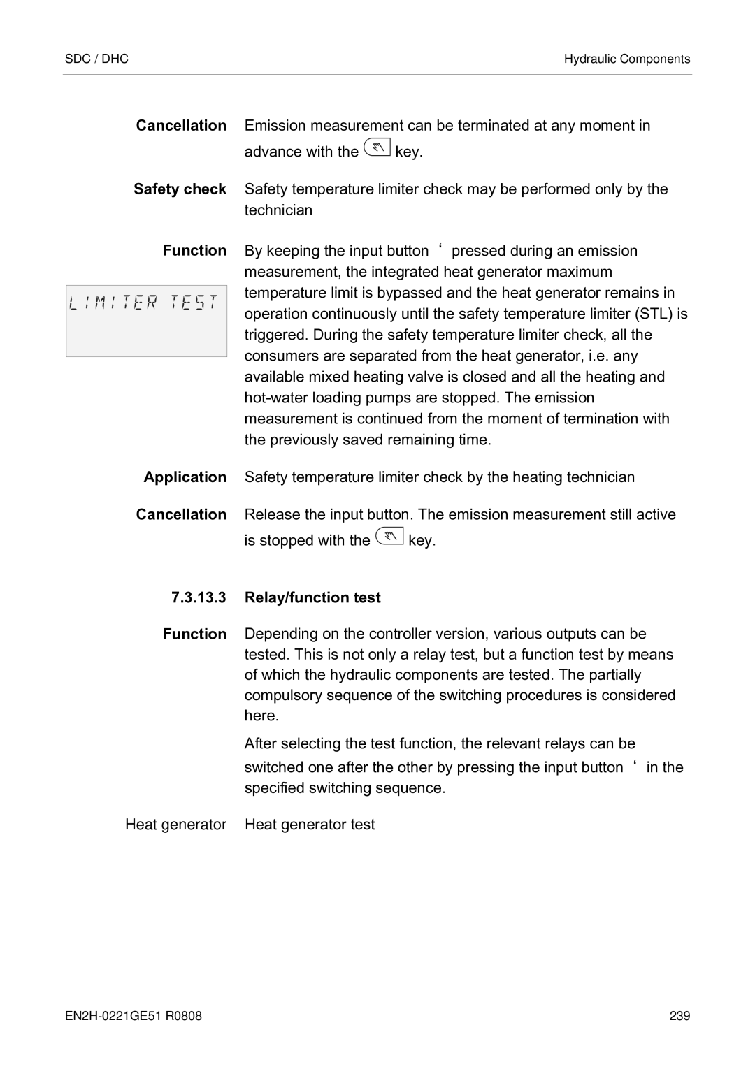 Honeywell EN2H-0221GE51 R0808 service manual Relay/function test 