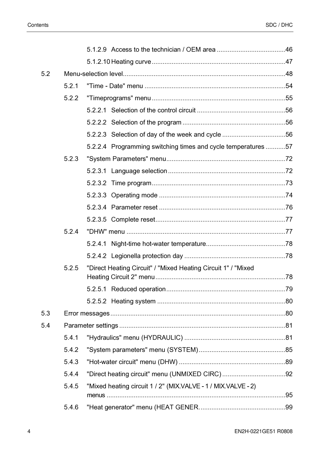 Honeywell EN2H-0221GE51 R0808 service manual Sdc / Dhc, Menu-selection level 