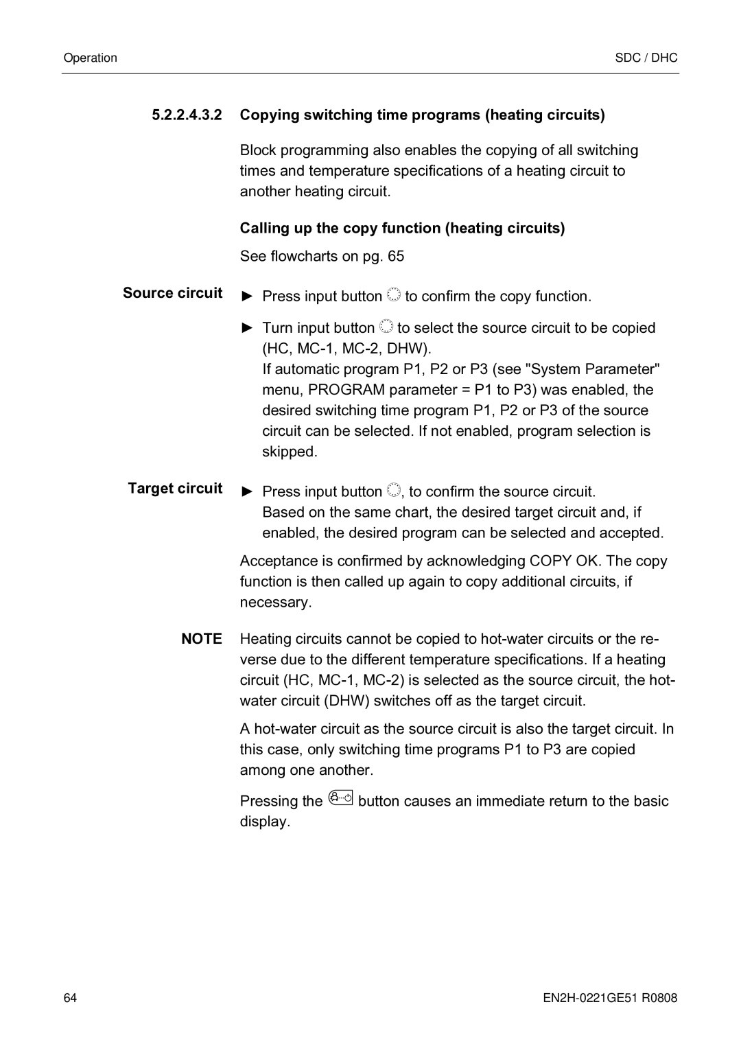 Honeywell EN2H-0221GE51 R0808 service manual Calling up the copy function heating circuits 