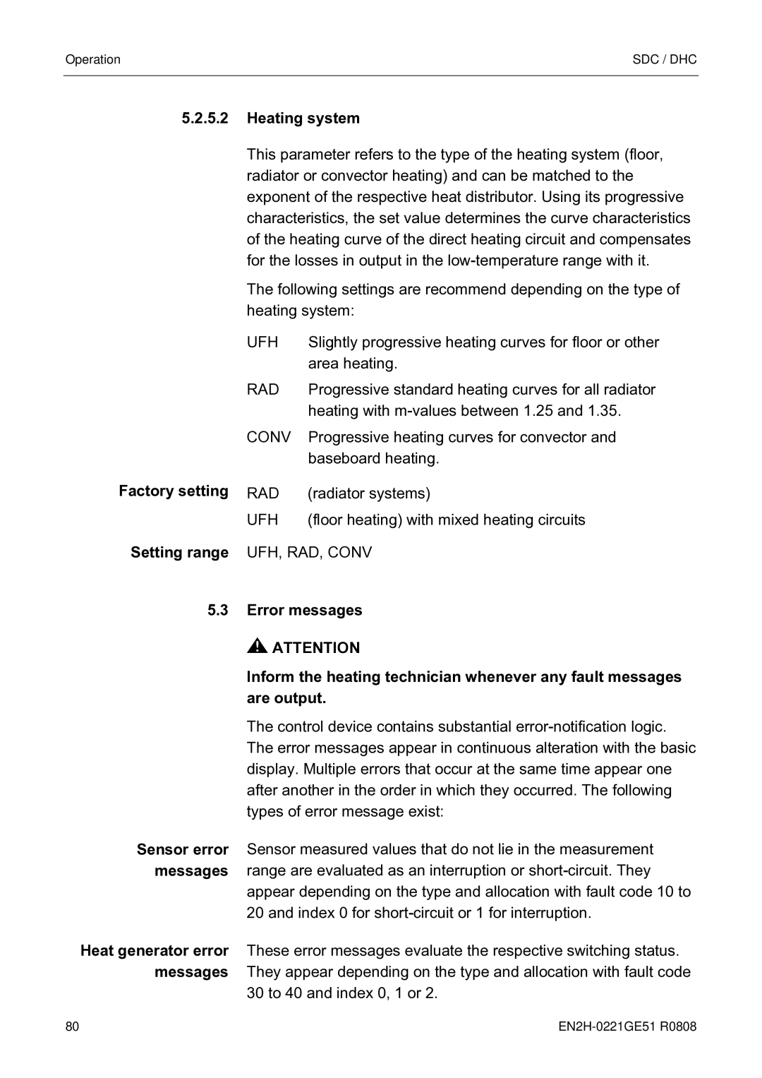 Honeywell EN2H-0221GE51 R0808 service manual Heating system, Ufh, Rad, UFH, RAD, Conv 