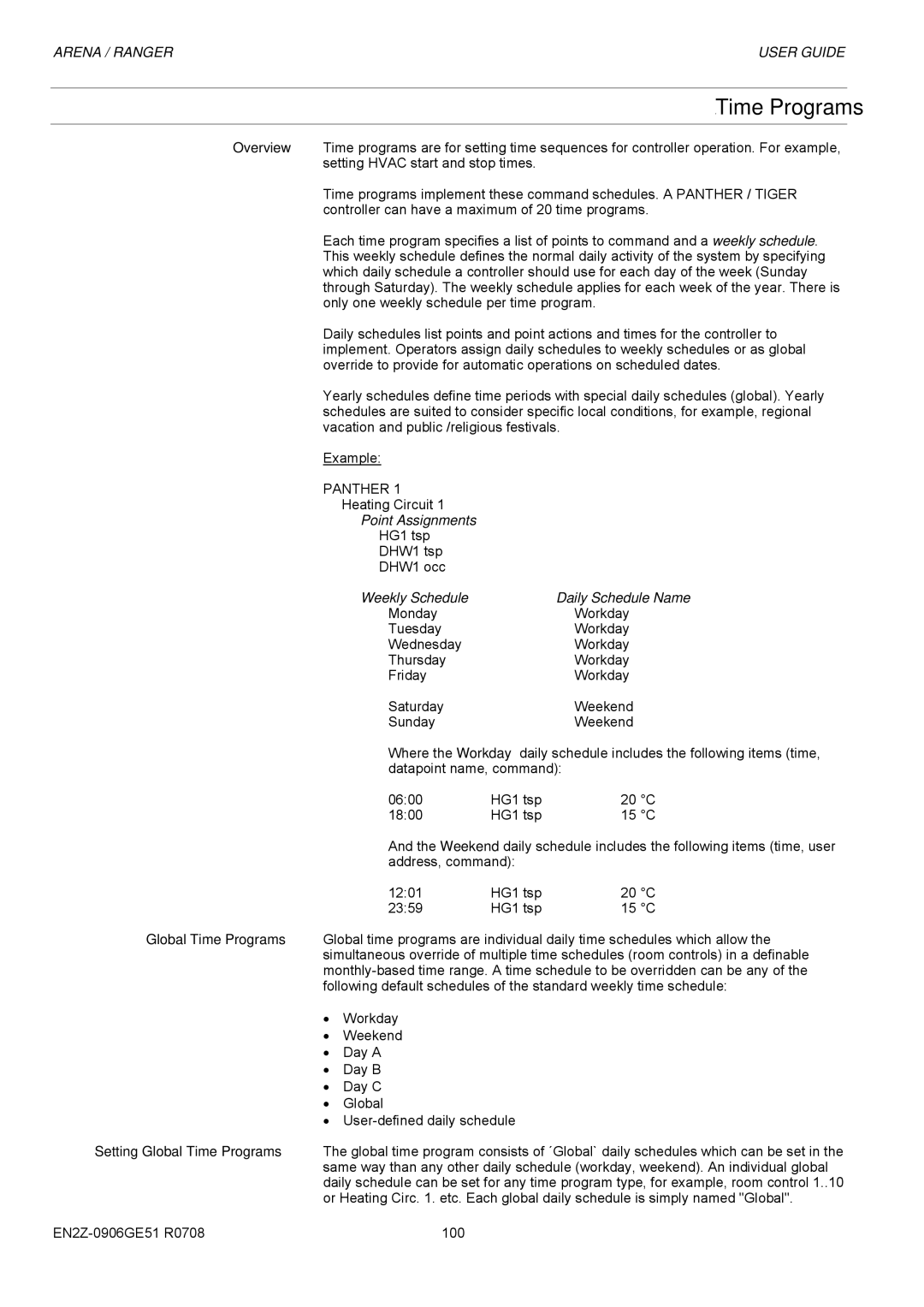 Honeywell EN2Z-0906GE51 R0708 manual Time Programs, Weekly Schedule 