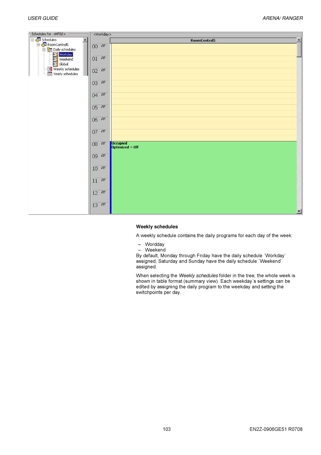 Honeywell EN2Z-0906GE51 R0708 manual Weekly schedules 