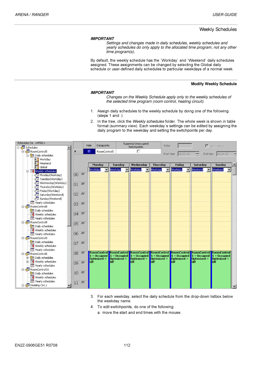 Honeywell EN2Z-0906GE51 R0708 manual Weekly Schedules, Modify Weekly Schedule 