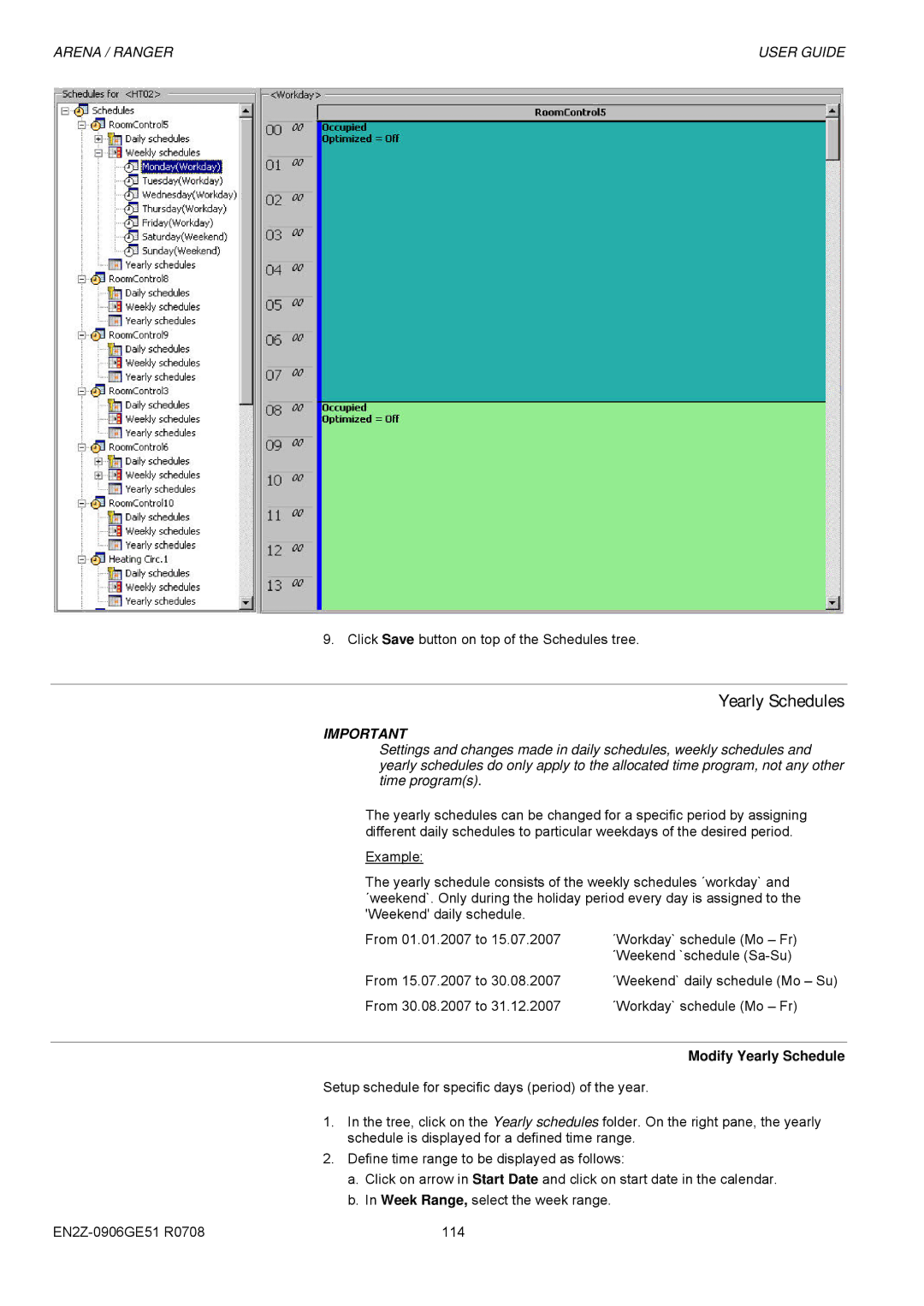 Honeywell EN2Z-0906GE51 R0708 manual Yearly Schedules, Modify Yearly Schedule 