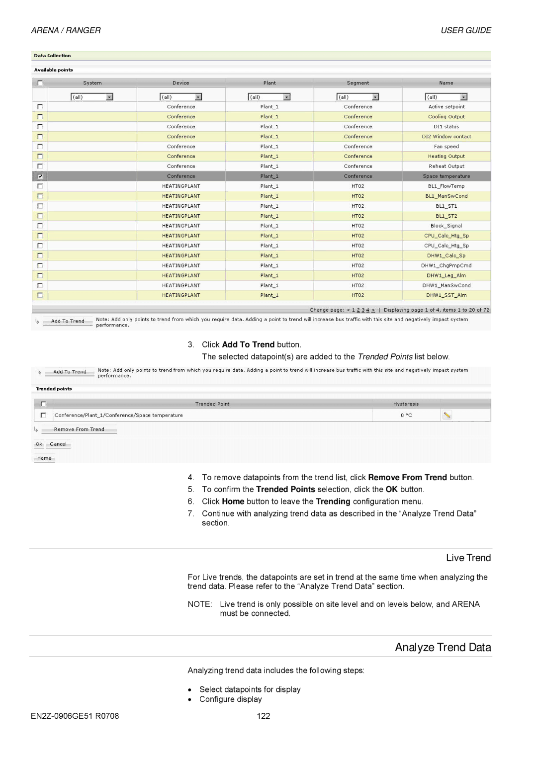 Honeywell EN2Z-0906GE51 R0708 manual Analyze Trend Data, Live Trend 