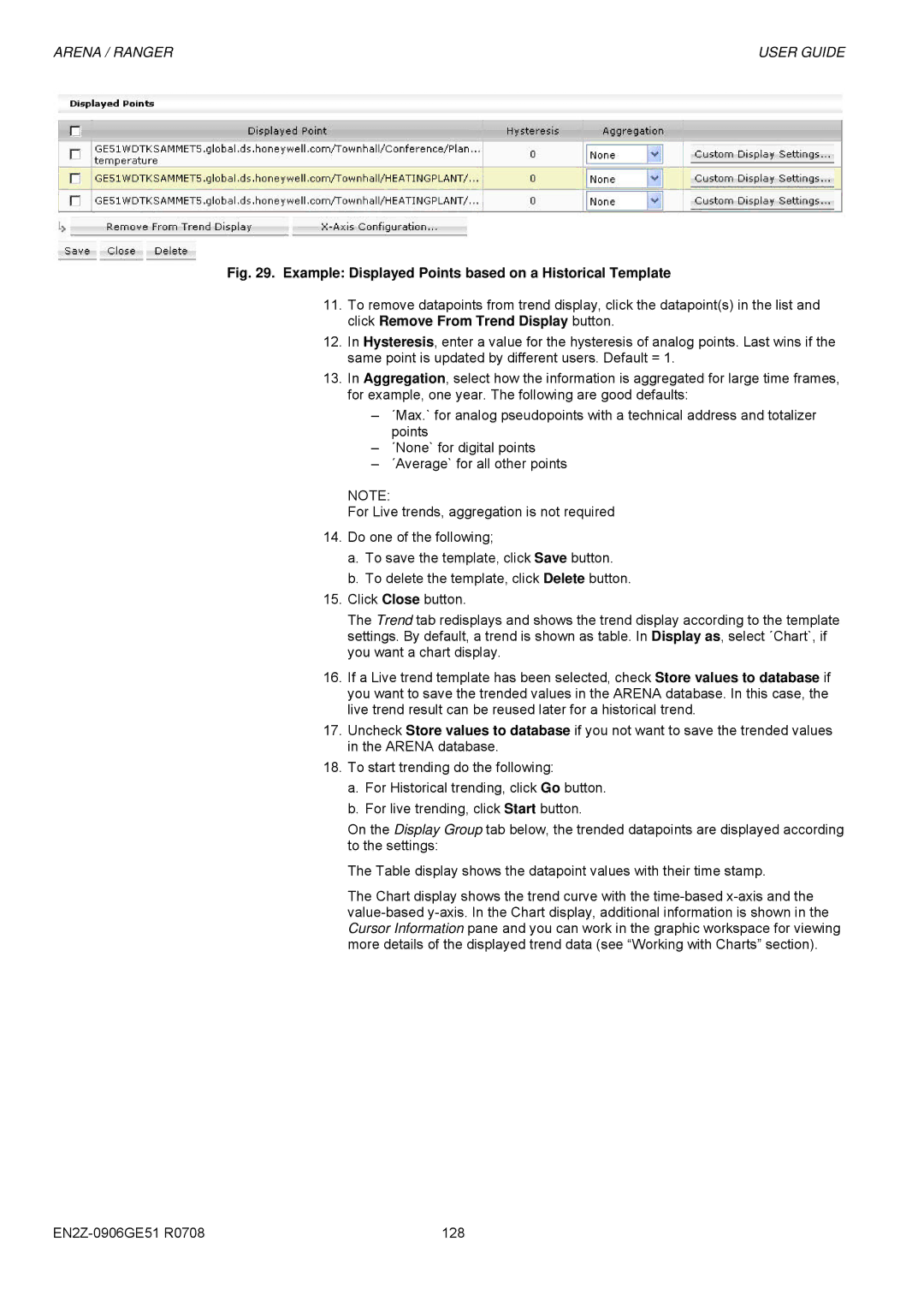 Honeywell EN2Z-0906GE51 R0708 manual Example Displayed Points based on a Historical Template 